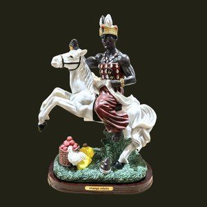 Shango Orisha Figurine White Horse Chango Statue African God of Thunder